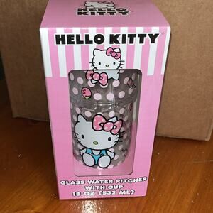Hello Kitty Glass Water Pitcher With Cup NEW